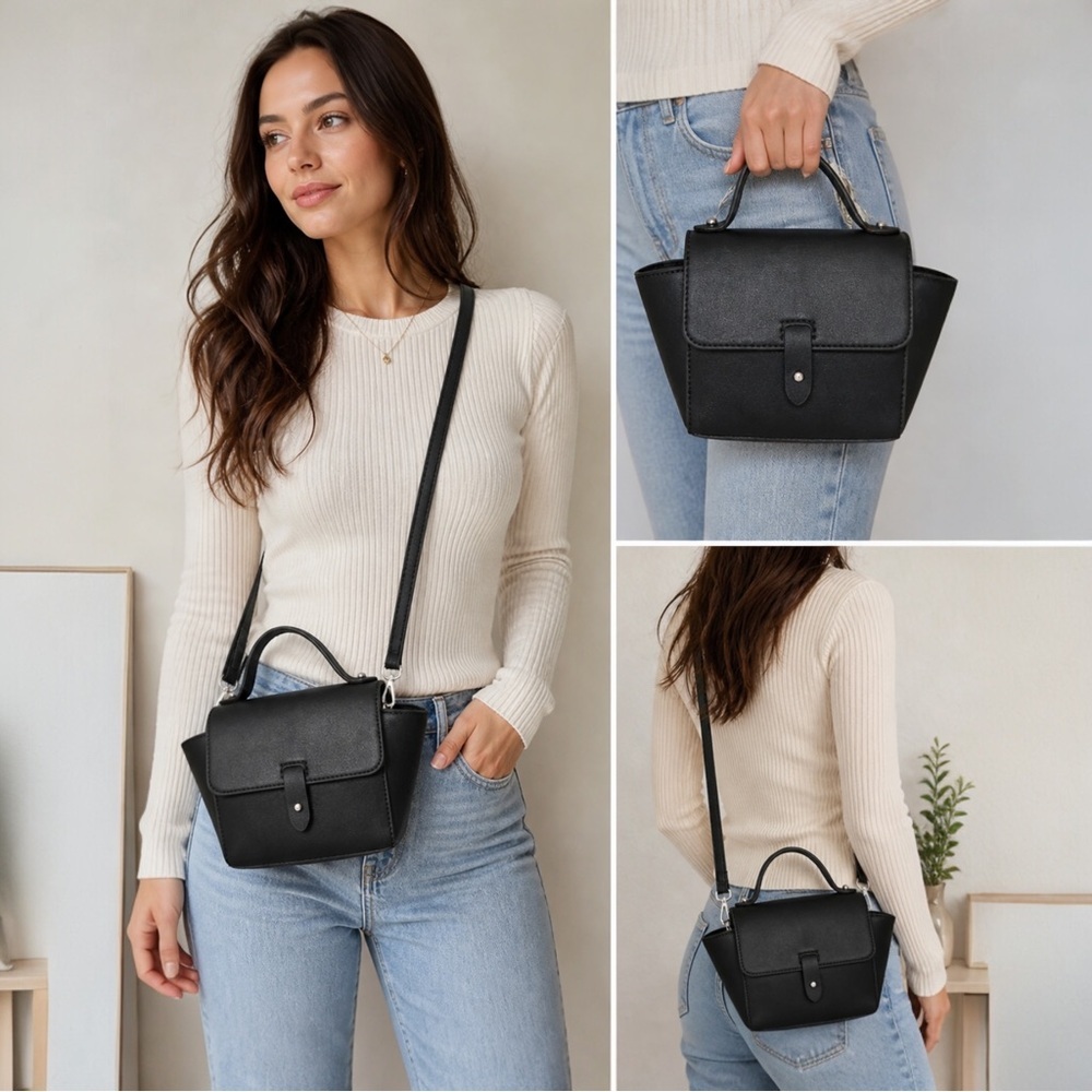 GAP Black Mini Top Handle Crossbody Bag Faux Leather NWT Structured Chic